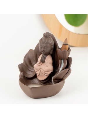 Mitr Zen Oturan Buddha Geri Akışlı Şelale Tütsülük (Kahve)