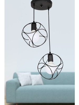 Woodhub Modern Selanik 2.li Siyah Metal 35 x 65 E27 Siyah 2 61-70 cm