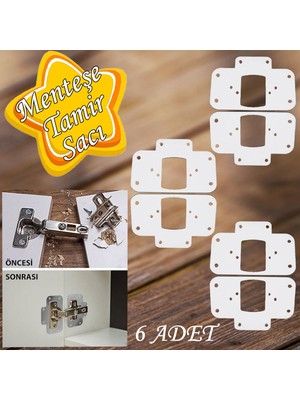 Glaswen Dolap Kapak Taş Menteşe Tamir Sacı Pratik Onarım Kiti Beyaz Metal Yuva Tablası 6.5 x 9 cm (6 Det)