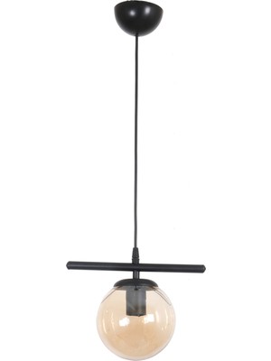 Woodhub 1 Ekobe Modern Tasarım Cafe - Mutfak - Salon - Hol Siyah Renk Bal Camlı Tekli Avize E27 61-70 cm 25
