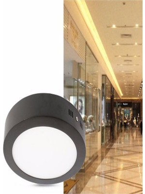 Woodhub LED LED Tavan Wc Kiler Ofis Lambası 18 W Yuvarlak Armatür Sıva Üstü Siyah Kasa Sarı Işık 2700 K 220