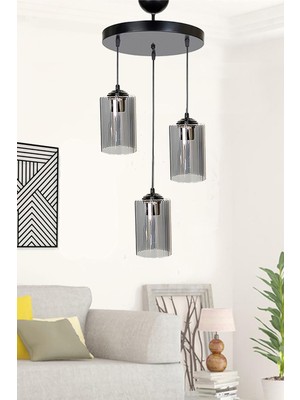 Woodhub Siyah Dora Black 3 Antre, Salon Avize Modern 3 91-100 cm 32 x 24 E27 Cam