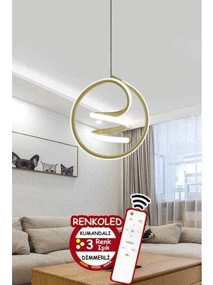 Woodhub Krom Kumandalı 3 Renk Modern Sarkıt LED Avize Gold Kasa Beyaz Modern 61-70 cm 25 x 25 1 GU10 Salon