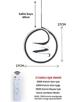 Woodhub Krom Kumandalı 3 Renk Modern Sarkıt LED Avize Gold Kasa Beyaz Modern 61-70 cm 25 x 25 1 GU10 Salon