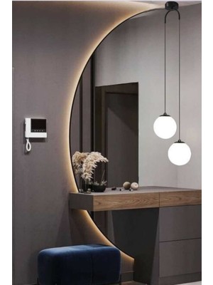 Woodhub E27 Nehir 2'li Sarkıt Siyah Modern Avize (Beyaz Camlı) 2 17 121-150 cm Modern Siyah Metal Salon / O