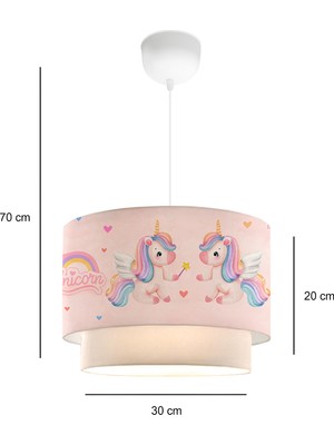 Woodhub Modern Homing Unicorn Desenli Kız Çocuk Odası Sarkıt Avize 241288 71-80 cm Kumaş Bebek / Çocuk Odas