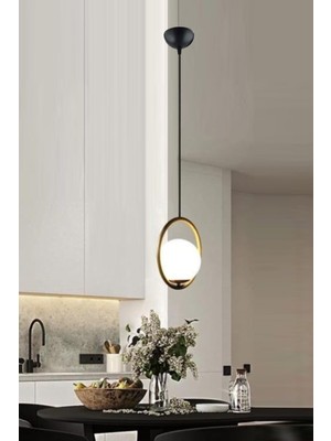 Woodhub 1 Agora Modern Siyah Eskitme Kasa Beyaz Kapalı Camlı Tekli Avize Cam 30 x 50 E27 Modern Beyaz