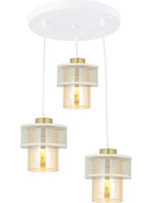 Woodhub 3 Pulsar Hakiki Cam Model Modern Üçlü Sarkıt Avize Modern Metal E27 Beyaz