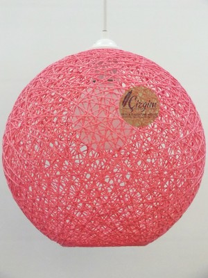 Woodhub Pembe Süper Ipli Tekli Sarkıt Rustik Modern Bohem Pembe Cotton(Pamuk) Ip Top Avize (ÇAP:30CM) 1 30