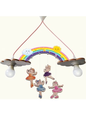 Woodhub E27 Ahşap Balerin Gökkuşağı Temalı Çocuk Odası Aydınlatma Çok Renkli Ahşap 2 Bebek / Çocuk Odası Kl