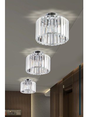 Woodhub 101-120 cm Modern 25LIK Gümüş Plafonyer Kristal Taşlı Avize 1 40 Metal Modern LED Bej