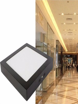 Woodhub LED LED Tavan Wc Kiler Ofis Lambası 18 W Kare Armatür Sıva Üstü Siyah Kasa Sarı Işık 2700 K 220 V 1