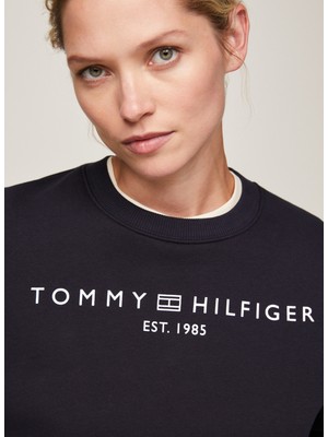 Tommy Hilfiger Bisiklet Yaka Baskılı Lacivert Kadın Sweatshırt Mdrn Reg Corp Logo C-Nk Swtshrt