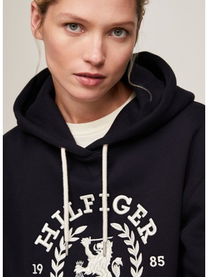 Tommy Hilfiger Kapüşon Yaka Nakışlı Lacivert Kadın Sweatshırt Reg Crest Hoodıe