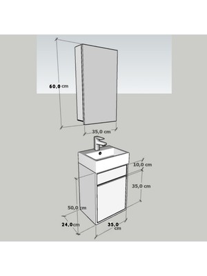 Akt Home 35CM Mini Banyo Dolabı %100MDF Seramik Lavabolu-Alt Üst Takım