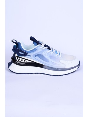 Pierre Cardin 10105 Fileli Bağcıklı Yüksek Taban Ortopedik Taban Beyaz-Mavi Günlük Spor Ayakkabı