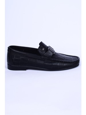 Pierre Cardin 25104 Loafer Deri Önü Tokalı Desenli Siyah Günlük Erkek Ayakkabı