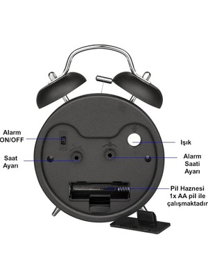 Valkyrie Sessiz Akar Saniyeli 16CM Alarm Masa Çalar Saat Yüksek Zil Sesi Büyük Boy Siyah