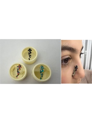 Airbrush Tattoo Yapışkanlı Yüz Taşı Face Gems 3 Adet Birden Burun Parmak Hızma Modeli 4