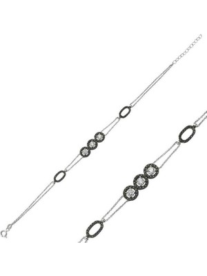 Serra Jewels Gümüş Üç Taşlı Bayan Bileklik