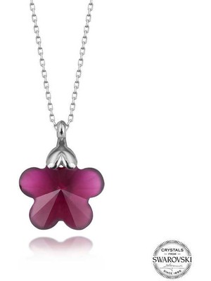 Serra Jewels Swarovski Crystal Taşlı Fuşya Papatya Gümüş Kadın Kolye