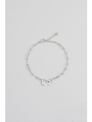 So CHIC Iki Kalp 18 Ayar Beyaz Altın Kaplama 20 cm Gümüş Minimal Bileklik