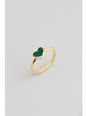 So CHIC Green Heart 18 Ayar Sarı Altın Kaplama Ayarlanabilir Gümüş Kalp Yüzük