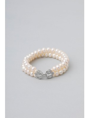 So CHIC Lotus İncisi 18 Ayar Beyaz Altın Kaplama 18 Cm Gümüş Bileklik