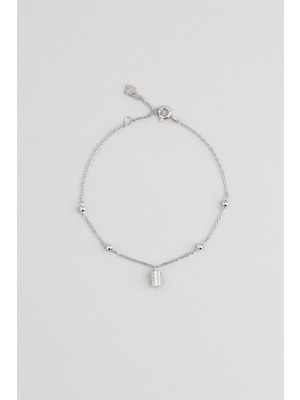 So CHIC Dorika Stil 18 Ayar Beyaz Altın Kaplama 18 Cm Gümüş Minimal Bileklik