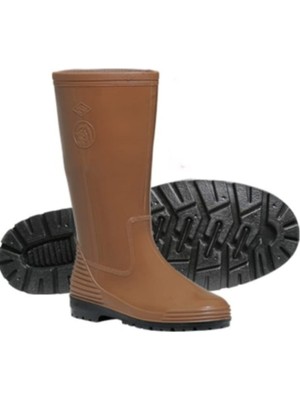 Palalı Uzun Lastik İş Çizmesi Kahverengi PVC Malzeme ile İnşaat ve Bahçe Kullanımı İçin Güvenli
