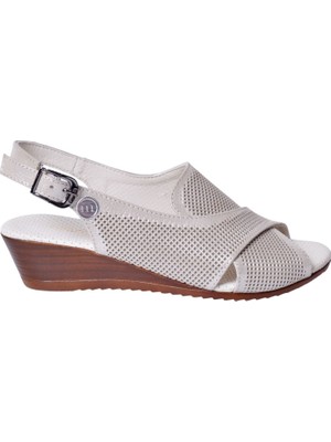 Mammamia D24YS-1475 Bej Kadın Deri Sandalet