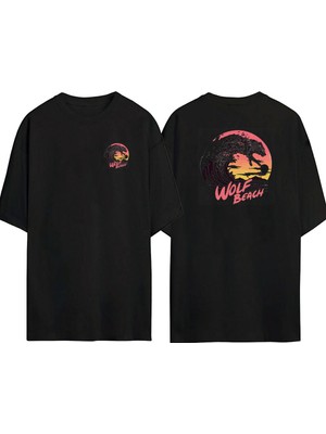 The Wert  Kurt Plajı Wolf Beach Ön Arka Baskılı Sıyah Oversize T-Shirt