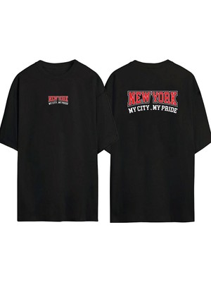 The Wert  New York, My Cıty , My Prıde Ön Arka Baskılı Sıyah Oversize T-Shirt