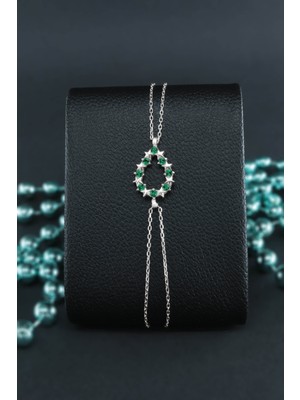 Parmas Design Yıldızlı Yeşil Damla 925 Ayar Gümüş Kadın Ayarlanabilir Bileklik