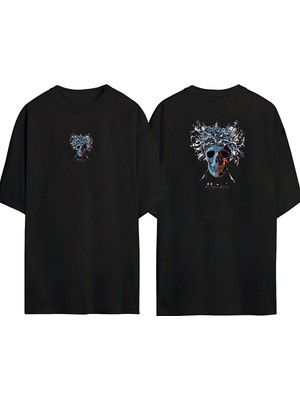 The Wert  Foo Fighter Logosu Ön Arka Baskılı Sıyah Oversize T-Shirt