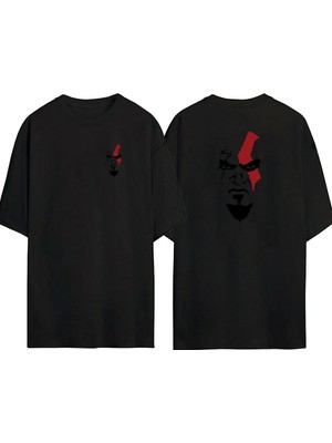 The Wert  God Of War Savaş Tanrısı Ön Arka Baskılı Sıyah Oversize T-Shirt