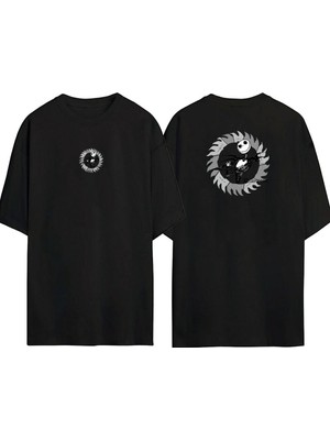 The Wert  Jack Skellington Ön Arka Baskılı Sıyah Oversize T-Shirt