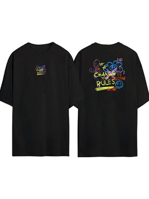 The Wert  Change The Rules Ön Arka Baskılı Sıyah Oversize T-Shirt