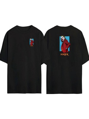 The Wert  Joker Joaquır Phoenıx Ön Arka Baskılı Sıyah Oversize T-Shirt