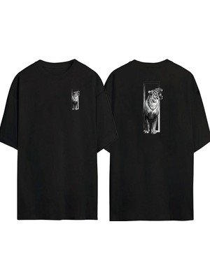 The Wert  Roaring Tiger Ön Arka Baskılı Sıyah Oversize T-Shirt