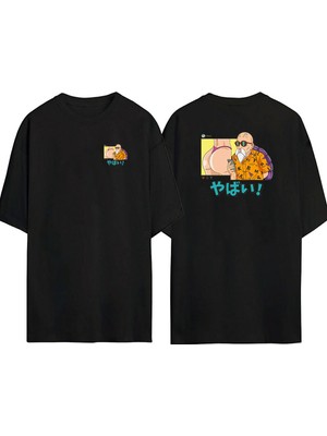 The Wert  Dragon Ball Roshi Ig Master Ön Arka Baskılı Sıyah Oversize T-Shirt