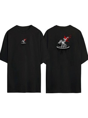 The Wert  Dj Disk Jokey Illüstrasyon Ön Arka Baskılı Sıyah Oversize T-Shirt