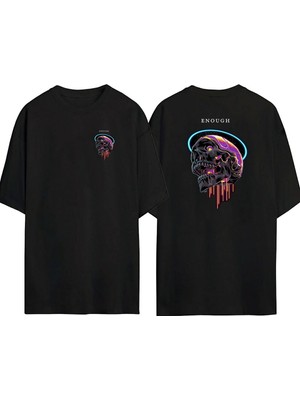 The Wert  Enough Skull Ön Arka Baskılı Sıyah Oversize T-Shirt