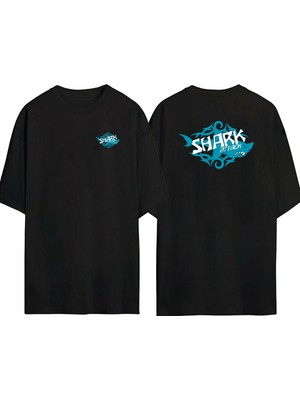 The Wert  Shark Attack Köpekbalığı Ön Arka Baskılı Sıyah Oversize T-Shirt