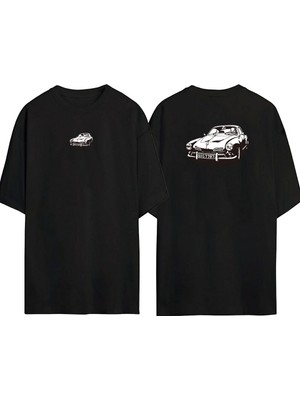 The Wert  Car Printing Ön Arka Baskılı Sıyah Oversize T-Shirt
