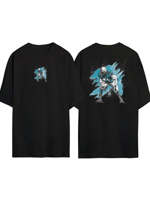 The Wert  Amerikan Futbolu Oyuncusu Ön Arka Baskılı Sıyah Oversize T-Shirt