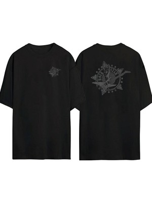 The Wert  Rock Star Logo Illüstrasyon Ön Arka Baskılı Sıyah Oversize T-Shirt