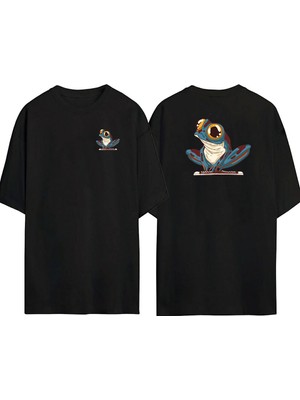 The Wert  Shoe Frog Ön Arka Baskılı Sıyah Oversize T-Shirt