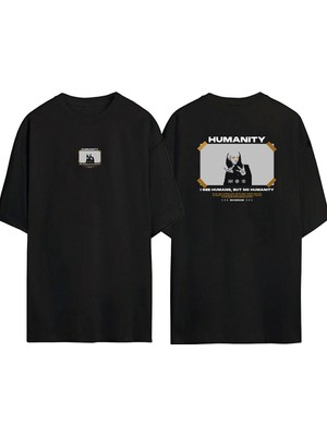 The Wert  Humanıty Ön Arka Baskılı Sıyah Oversize T-Shirt