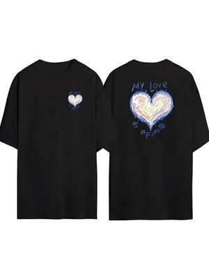 The Wert  My Love Is In Fınıte Ön Arka Baskılı Sıyah Oversize T-Shirt